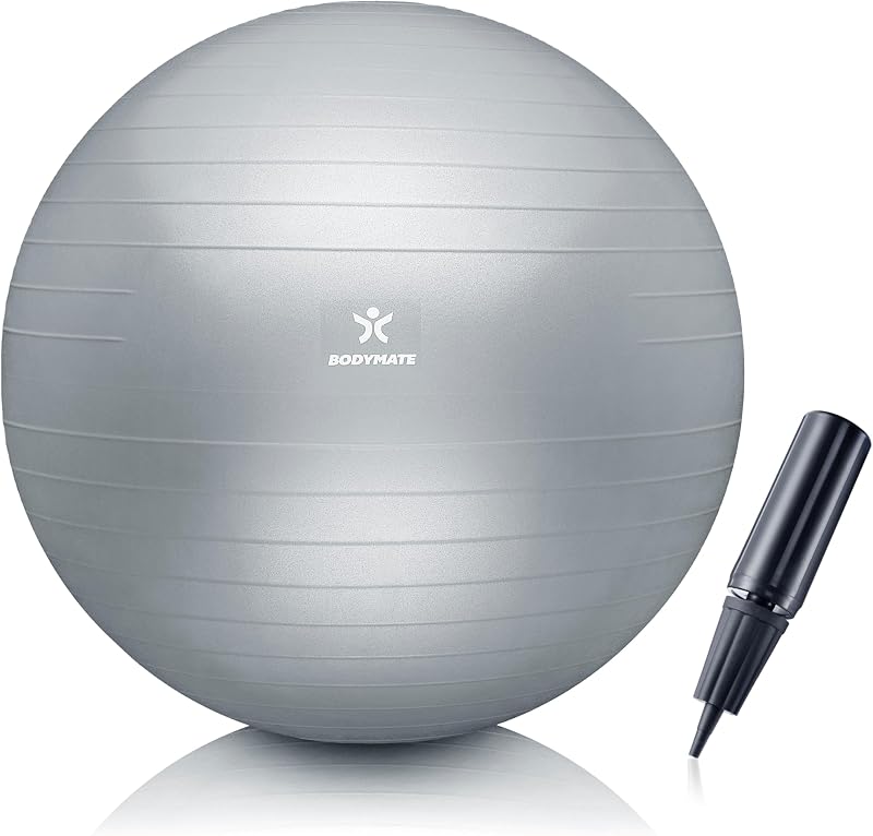 BODYMATE Pelota de Ejercicio para Fitnes con Sistema antirreventones | con bombín | Bola de Yoga Pilates y Ejercicio | Balón para Sentarse | Balon de Ejercicio para Fitness