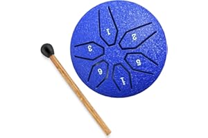 Tambor de Lengüeta de Acero,HAIYUU Tambores de Hendidura 3 Pulgadas y 6 Tonos Instrumento de Percusión Handpan Drum con Bastones y Bolsa de Viaje para Yoga,Meditación,Alivia el Estrés