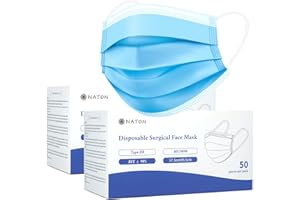 NATON 50Pack Surgical Masks,3 Layer Disposable Face Masks|Mask with Elastic Ear Loops (Blue)