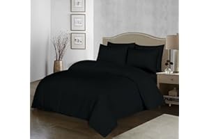 FILO MAGICO 100% Egyptian Cotton Duvet Cover Set |200 Thread Count Plain Dyed Duvet Quilt Cover Set With Free Pillowcases| Non-Iron Easycare Bedding Set - Single Double King Super King Sizes (Black, Double)