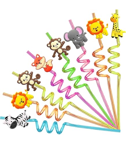 Paille Plastique Enfant, 8 Pièces Réutilisables, Bouclées Spirales