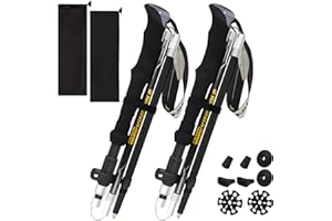 HUGSEE Bâtons de Randonnée, Bâtons de Marche Pliable en Alliage d'aluminium avec Système de Serrure, Antichoc, Antiderapant pour Marche Nordique, Alpinisme, Ski, Trekking, 2 PCS