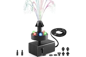 SZMP 24-Hours Working Pond Fountain Pump,Bird Bath Fountain Pump with 7 Nozzles for Outdoor,Garden,Pond,Aquarium,Fish Tank,Adjustable Water Pump with 16.4Ft Power Cord and Adapter(UK Plug)