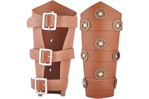 GORGECRAFT 2PCS Buckle Leather Archery Bracers Medieval Leather Gauntlet Wristband Gears Decoration PU Leather Arm Guards Adjustable Arm Armor Cuff with Buckle Strap for Adult Cosplay Costumes, Camel