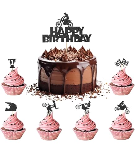 2 Stuks Acryl Taarttopper, Motorfiets Taart Topper,Happy Birthday Taarttopper, Geschikt Voor Verjaardagen en Andere Feesten van Motorliefhebbers, Kinderen en Volwassenen (Zwart