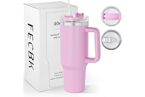 FECBK 40oz Tumbler with Straw and Lid 1.2L, 100% Leak-Proof Travel Mug with Handle, Stainless Steel Vacuum Insulated Water Bottle Keeps Cold for 34H / Hot 12H, Dishwasher Safe, Lilac