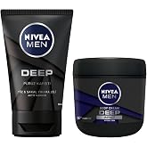 NIVEA Men Deep Dimension Facial and Beard Cleansing Gel, 100 ml, Purifies Skin with Activated Carbon Content and NIVEA Men Men's Hand