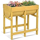 COSTWAY Hochbeet Holz, Blumenbeet, Blumenkasten Garten, Pflanzkasten Gelb, Blumentrog mit 2 Fächern (Gelb)