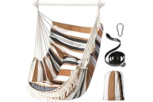 Chihee Sedie sospese Sedia amaca Massimo 227KG 2 cuscini inclusi Barra di diffusione in Metallo con scanalature antiscivolo Sedia sospesa portatile Tasca laterale Grande sedia bohémien in macramè
