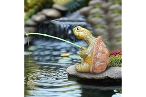 YARTEIM Miniteich Deko Angeln Figur,Gartendeko für Draußen Wetterfest,Schildkröte Teich Deko Garten,Teichdeko für Draußen Angler Schildkröten Figuren,Schildkröte Gartenfiguren Harz Statue für Blumentopf Hof