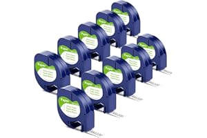10x Wonfoucs Cinta de etiquetas compatible con Dymo LetraTag 12 mm x 4 m 91200 S0721510, Papel Cinta Negro sobre blanco Recambio para Dymo LetraTag XR LT-100H LT-100T LT-110T LT-200B 50 XM
