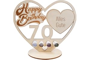 packra Geldgeschenk Geburtstag Herzform, 70 Geldgeschenke Geburtstag Holz-Schild Gästebuch, 70. Geburtstag Geschenk mit Happy Birthday Kuchen, Personalisierbares Geschenk Geburtstag Deko