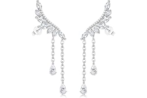 JeweBella Boucles d'Oreilles Pendantes Femme en Argent 925 avec Zirconia Cristaux Boucles d'Oreilles Plume Feuille pour Femmes Filles avec Boîte Cadeau Saint Valentin Anniversaire Fête Mères Noël