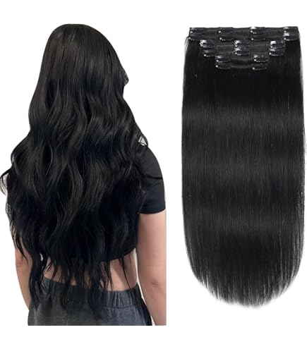 WENNALIFE 18 Inch Clip In Hair Extensions - 120g 7pcs Real Human Remy Hair - Jet Black Colored Extensions WENNALIFE 18 Inch Clip In Hair Extensions - 120g 7pcs Real Human Remy Hair - Jet Black Colored Extensions