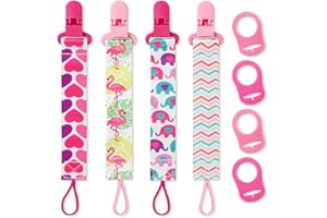 Suofuolef 4 Pack Schnullerband Baby, Baby Schnullerkette Set mit Adaptern, Schnuller Clips für Neugeborenen Geburt & Taufe Geschenk