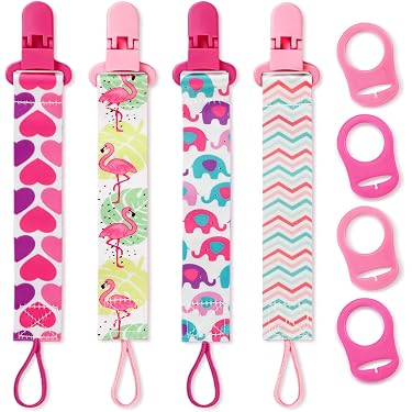 Set Di 4 Clip Per Ciuccio In Cotone – Catenella Porta Ciuccio Sicura, Senza BPA, Per Neonati, Colori Assortiti