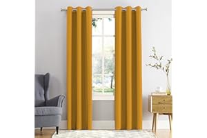 REHAN & CO Blackout Curtains Thermal Insulated Eyelet Curtain Window Black out Curtains for Living Room Bedroom with Tie Backs Ochre W46 x L54 Inch 2 Panels