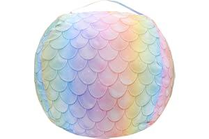 PICTURESQUE Polyester Stuffed Animal Storage Bean Bag Chair Kids Plush Toy Clothes Quilts Organizer, Colorful Mermaid, 32"
