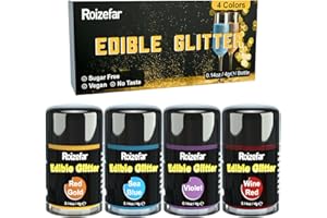 ‎ROIZEFAR Roizefar Essbares Glitzer Set, 4 Farben geschmacklos essbare Glitzerpulver, Glitzer Essbares für Torte/Glitzers Essbar Getränke für Ostern, Weihnachten, Oktoberfest Party, Cocktails. 4g/Dose