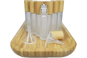COSIDEA 18 botellas de bambú vacías de 10 ml de vidrio esmerilado para aceite esencial, botellas de aceite esencial de 0.33 onzas con tapa de bambú y bola de rodillo de acero inoxidable