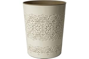 Blue Canyon Flora Waste Bin, Trash Bin for Home, Bathroom, Bedroom or Office, Slim Waste Basket Fits Under Desk/Sink, Indoor Outdoor Double Walled Heavy Plastic Dustbin to Hold Waste, Cream