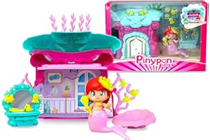 Pinypon Casa del Mar de la Sirenita, Casita de Fantasia con Figura, Incluye Accesorios con Temática Marina, Figura Incluye una Cola de Sirena con Purpurina de Quita y Pon, +4 años, Famosa (PNY78000)