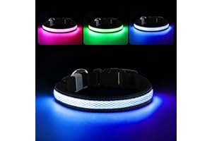 RUXAN Świecąca obroża dla psa, ładowalna obroża dla psa LED z trzema trybami świecenia, regulowana, migająca, podświetlana obroża dla psa, dla małych, średnich i dużych psów, bezpieczne spacery nocą