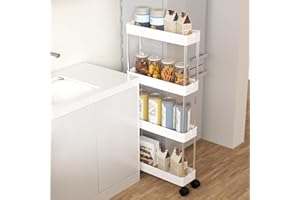 KeZaara Carrello Portatutto Salvaspazio, carrello portaoggetti con 4 ruote, con 8 Ganasce, Ruote Girabili 360°, Arrestabili, Struttura in Acciaio, Bagno, Cucina, Ufficio, Bianco