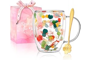 AREFEN Cadeaux pour Femmes Tasse à Café en Verre à Double Paroi avec Fleurs Séchées Jolies Tasses à Thé avec Poignées Isolées Cadeaux de Noël et d'Anniversaire pour Votre Meilleure Amie Professeure Maman