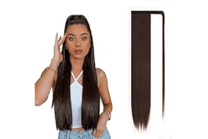 ‎JJSTAR JJstar 70 cm Langes Glattes Pferdeschwanz Haarteil Synthetik Haarverlängerung Zopf Extension für Damen Mädchen(Dunkelbraun)