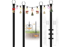 WUDLEP 4 Pack String Light Poles, 10 Ft Metal Poles with Fork for Outdoor String Lights, Weather Resistant Poles with Fork, for Outside, Patio, Deck, Backyard, Garden Wedding, Party