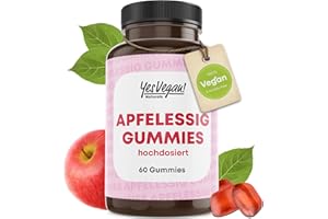 ‎YES VEGAN! Apfelessig Gummies (60 Stück - Apfelgeschmack) Keto Gummibärchen mit 1000 mg Apfelessig und Koffein – deutscher Markenhersteller