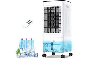 GREGALI Aire Acondicionado Portatil Silencioso, 3 en 1 Enfriador de Aire Evaporativo Sin Tubo Exterior, 5.5L Tanque Agua,3 Velocidades Viento,Temporizador 1-7H,Control Remoto 8M,Oscilación,para Hogar Oficin