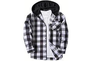 AMhomely Tartan Shacket Kids-Checked Shirt Jacket Kid-Hooded Shirts,Boys and Girls,Long Sleeve,Button Down,Breasted Pocket,Casual Hoodie Coat for 5-16 Years Teenager