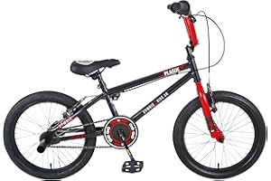 Zombie Plague Kids 18" BMX Bike | Boys Girls Freestyle BMX Bicycle with 360 Bar Spin & Stunt Pegs | Black/Red | Ages 7+