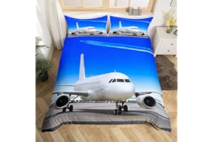 Loussiesd Poszewka na Kołdrę dla Dzieci Chłopców z Nadrukiem Samolotu - Pościel z Helikopterem i Latającym Samolotem - dla Nastolatków i Dzieci