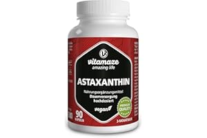 VITAMAZE - AMAZING LIFE Astaxanthine avec Thiamine pour 3 Mois - 4mg Pure Astaxanthine a partir de Algues Haematococcus - Naturelle et Vegan en Poudre provenant D'Algues, 90 Capsules