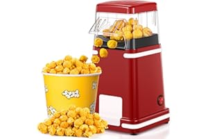 YABANO Máquina de Palomitas de Aire Caliente 1200W, Sin Aceite & Libre de BPA, Palomitera Retro con Botón One-Touch, Lista en 3 Minutos, Ideal para Casa, Cine y Fiestas