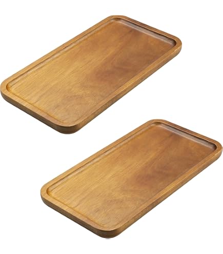 QUARKZMAN 2pz Vassoio da Portata Piccolo Bianco Mini Vassoio 9 x 12 Vassoi da Portata Rettangolari in Plastica in Legno Piatto Decorativo Ottomano per Colazione Cucina