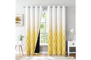 Beauoop Blackout Curtains for Living Room Yellow Ombre Curtains 90 Inch Drop Geometric Print Eyelet Curtain for Bedroom Room Darkening Thermal Insulated Window Curtain Drapes 2 Panel