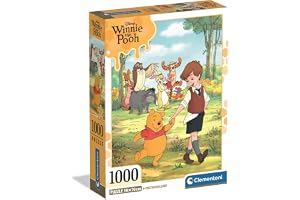 Clementoni Kubuś Puchatek Puzzle dla dorosłych 14 lat + 1000 elementów | Plakat w zestawie | Wymiary 70 x 50 cm | Kompaktowe pudełko | Aktywność bez ekranu | Pomysł na prezent