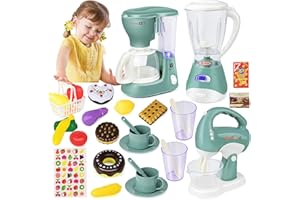 HADOOQN Accessoire Cuisine Enfant - Kit Avec Cafetière, Mixer, Blender - Ustensiles Dinette Éducatifs - Cadeau pour Filles Garçons 2 à 5 Ans