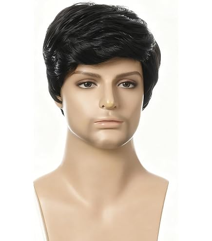 HANEROU Parrucca Sintetica Da Uomo Corta Parrucche Naturali Nere Ricce Con Frangia Fibra Ad Alta Temperatura Per La Festa Cosplay Quotidiana - 2