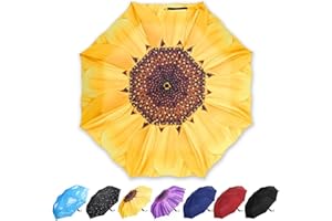YumSur Parapluie Pliant, Automatique Ouverture et Fermeture Résistant à Tempête Compact Léger Parapluie de Voyage pour Homme et Femme, Tournesol Impression