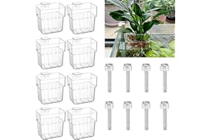 KICDER 8Pcs Clear Acrylic Plant Holders w/Hooks, Hollow-Carved Design, Hanging Planter Cups, Ideal for Aquarium Plant Cultivation & Water Feature Décor