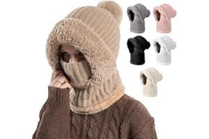 givuaime 3-In-1 Sturmhauben Mütze Mit Schal Und Maske, Strickmütze für Damen im Herbst und Winter, BalaclavaDamen, Schalmütze Damen, Winddichter Nackenwärmer Für Radfahrer, Für Täglich und im Freien