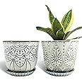 YFFSRJDJ 15CM Flower Pots-Set of 2. Beaded Ceramic Planter with Drainage Hole and Saucer for Plants, Indoor-Outdoor Large Round Succulent Plant Garden Pot (White)