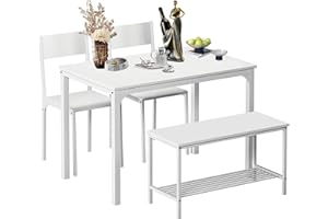 SogesPower Juego de mesa y sillas de comedor, 4 personas, color blanco, estilo moderno, fácil montaje, cocina y comedor