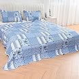 Quality Beddings 2 Piece Quilted Patchwork Bedspread Reversible Single Bed Spread (Design 9, Single)
