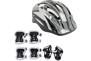 FADCAER Set di 7 caschi e imbottiture regolabili e protettivi, kit di sicurezza per ginocchiere e gomitiere, polsiere colorate, per pattinaggio, equitazione, scooter, pattini, bici, rollerblading e ciclismo